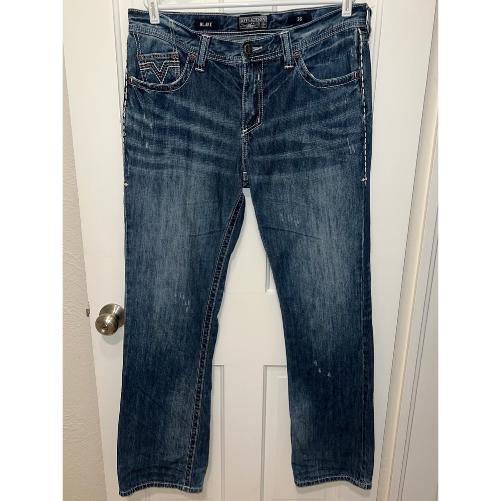 Affliction Black Premium Blake Mens Relaxed Straight Leg Jeans Dark Wash 36x33